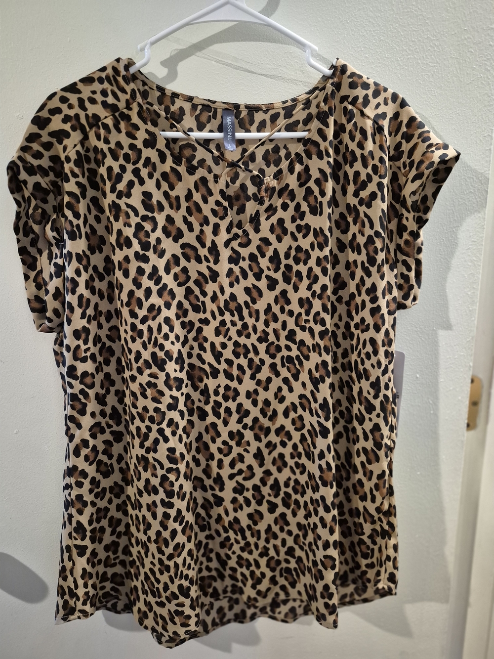 Massini Leopard Print Short Sleeve Top - Tan & Black